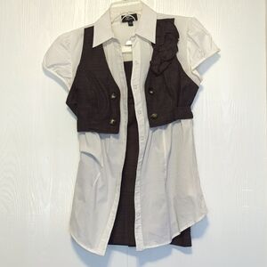 IZyber Top and Skirt Set White Brown Large Shirt. Skirt Size 13